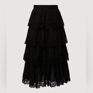 NWT Rachel Parcell Tiered Pleated Black Skirt With Lace Trim Size 6